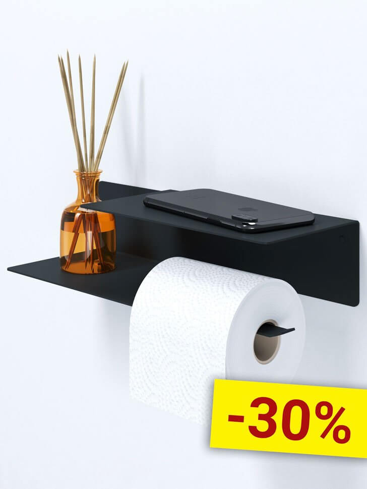 Держатель для туалетной бумаги и освежителя с полочкой настенный металлический Черный 30x11x7 Правый Держатель для туалетной бумаги и освежителя с полочкой настенный металлический Черный 30x11x7 Правый