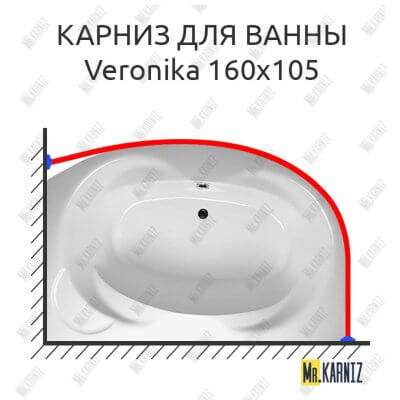 Карниз для ванны Relisan Veronika 160х105 Усиленный 25 мм MrKARNIZ