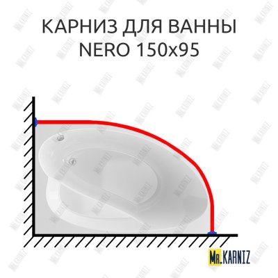 Карниз для ванны Alex Baitler Nero 150х95 Усиленный 20 мм MrKARNIZ