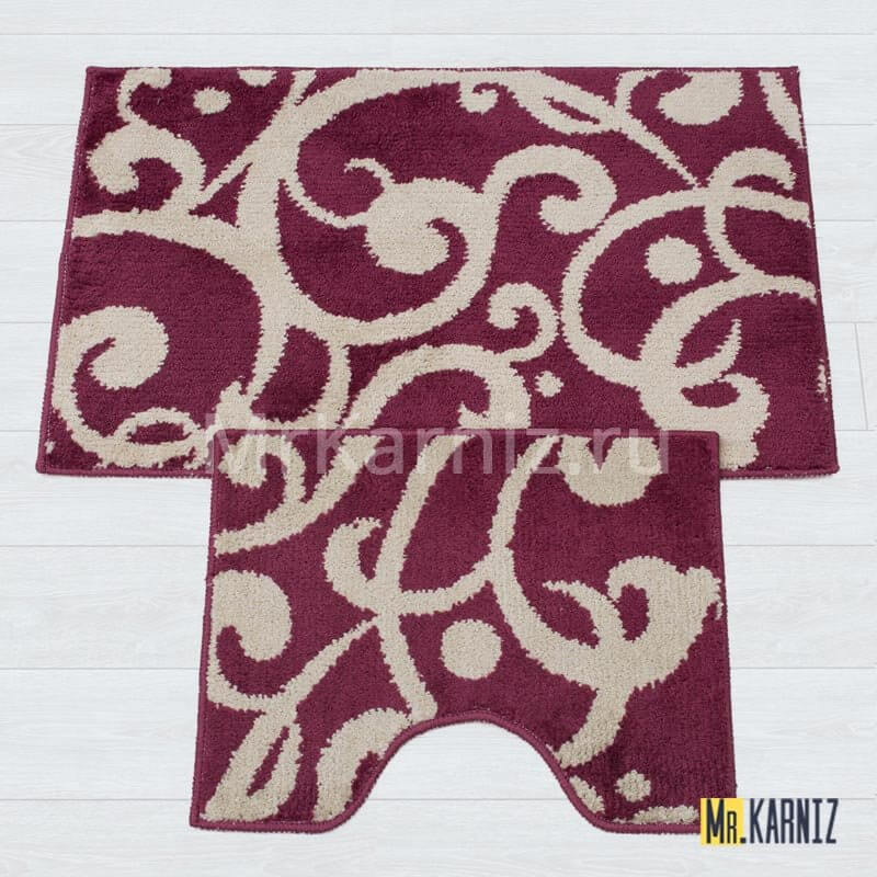 Комплект ковриков для ванной и туалета Узоры бордо Комплект ковриков для ванной и туалета Узоры бордо