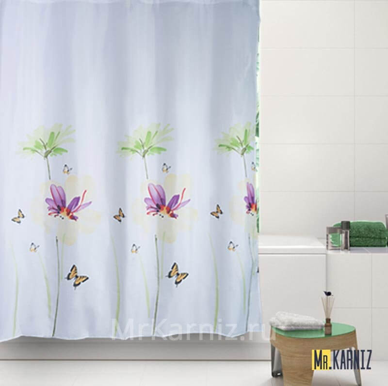 Штора для ванной Flowers голубая Штора для ванной Flowers голубая