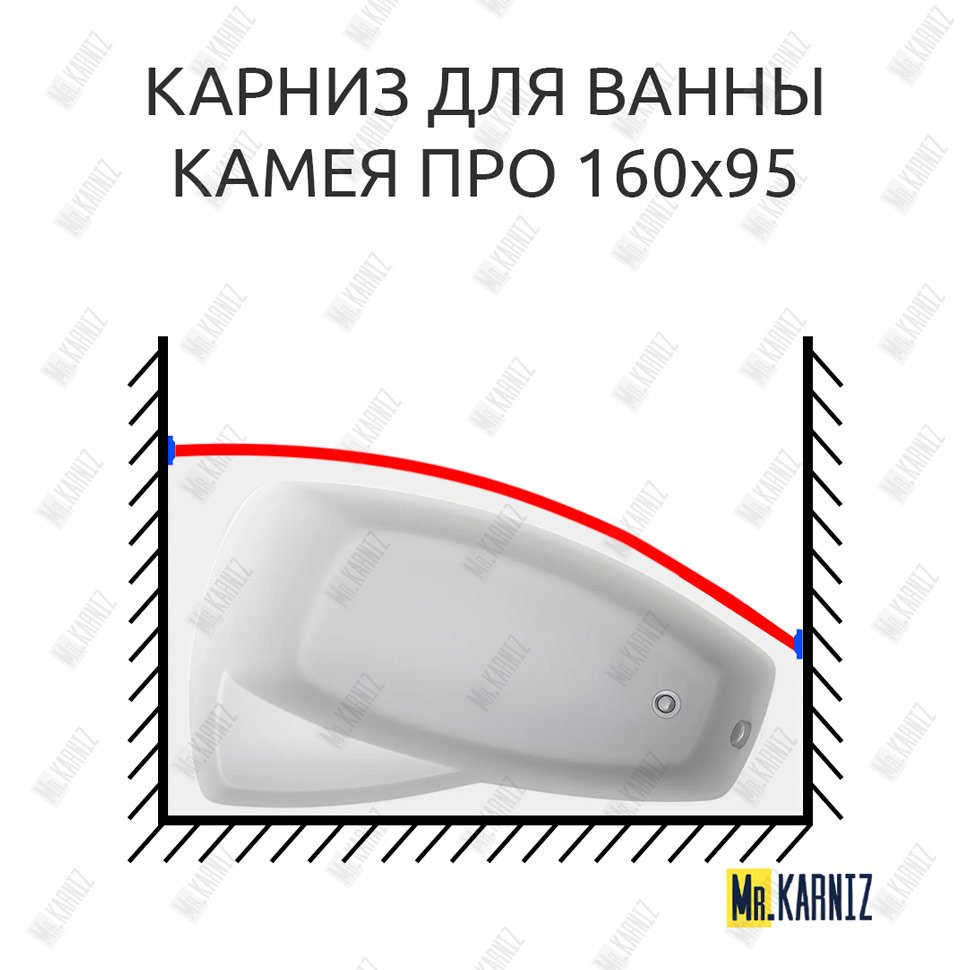 Карниз для ванны Bas Камея Про Передний борт 160х95 Усиленный 25 мм MrKARNIZ
