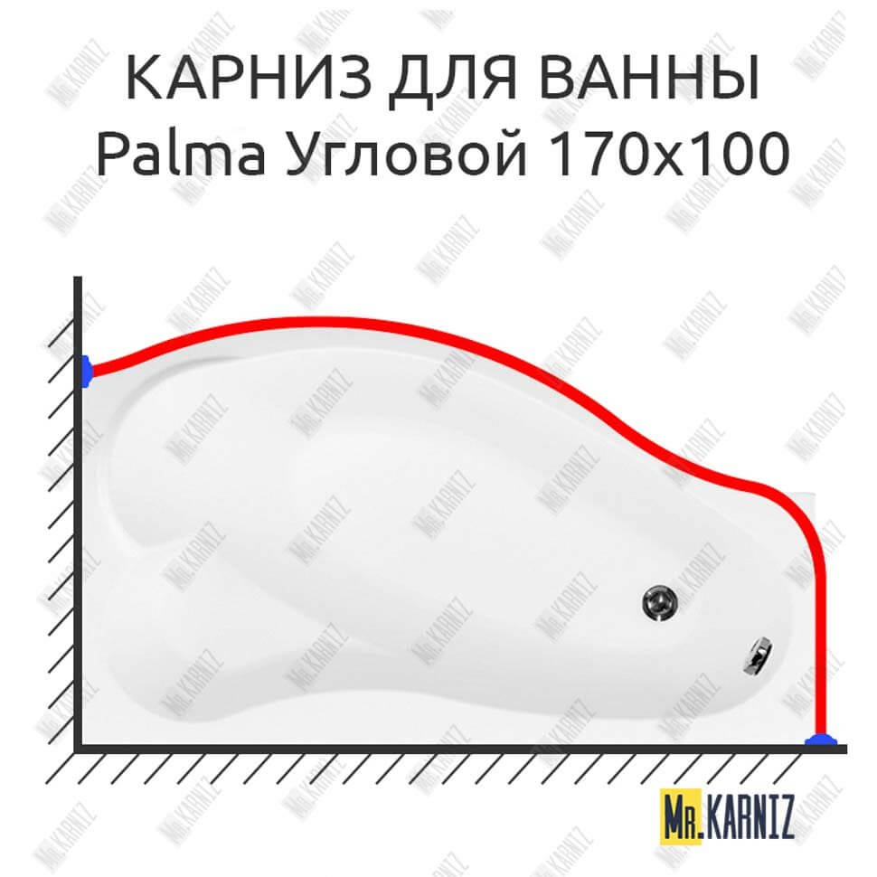 Карниз для ванны Aquanet Palma Угловой 170х100 Усиленный 25 мм MrKARNIZ